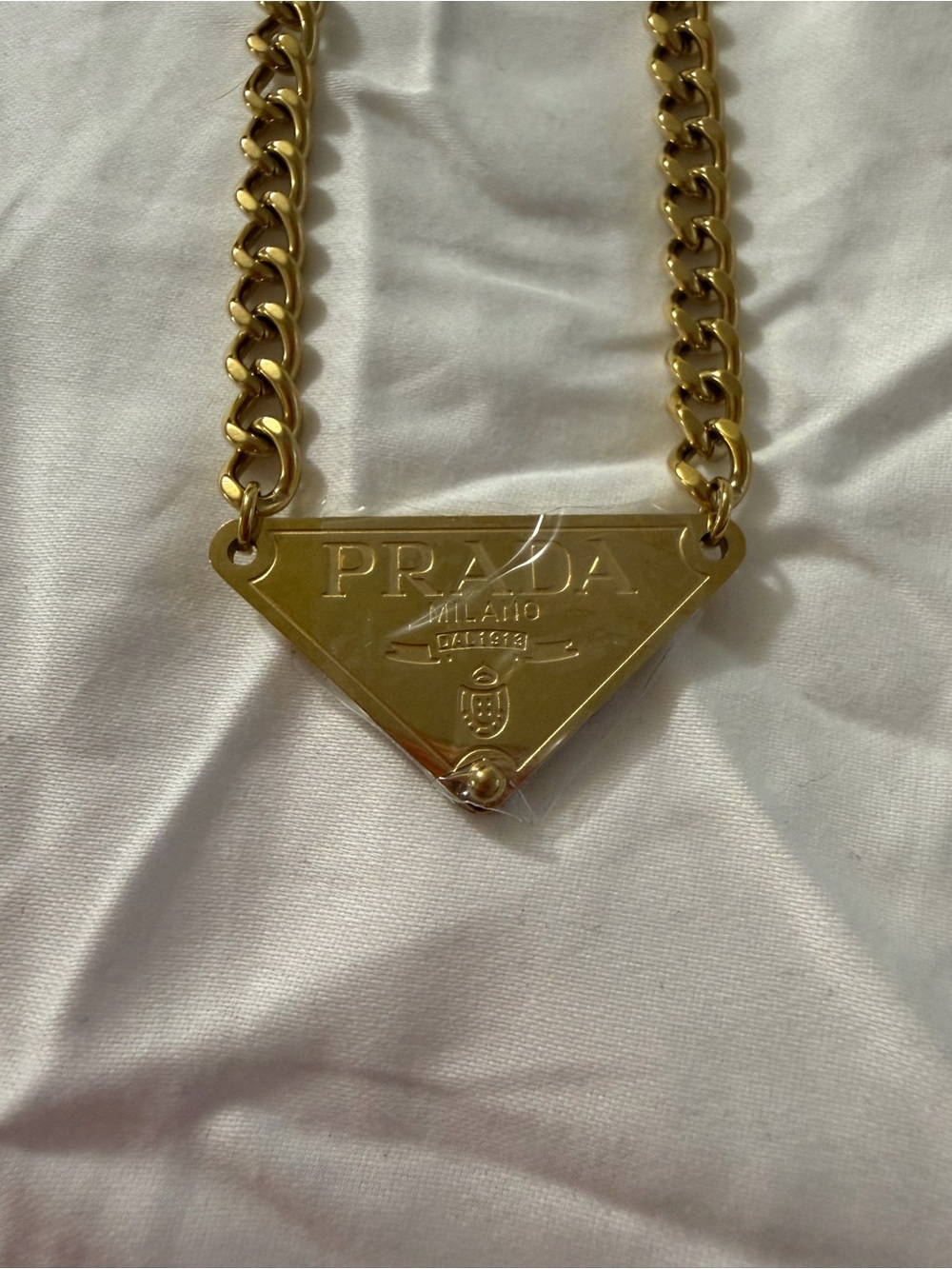 Inspired Gold Triangle Logo Chain Necklace - Polished Gold Tone